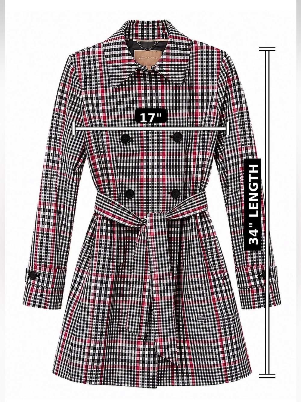 Banana Republic Women’s S Plaid Trench Coat Belted Cotton Double Breasted - Picture 4 of 10